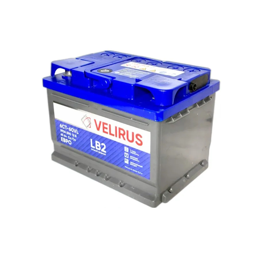 Аккумулятор автомобильный АКОМ 6СТ-60 VELIRUS LB-ЕВРО EN 590 (низк.форм)