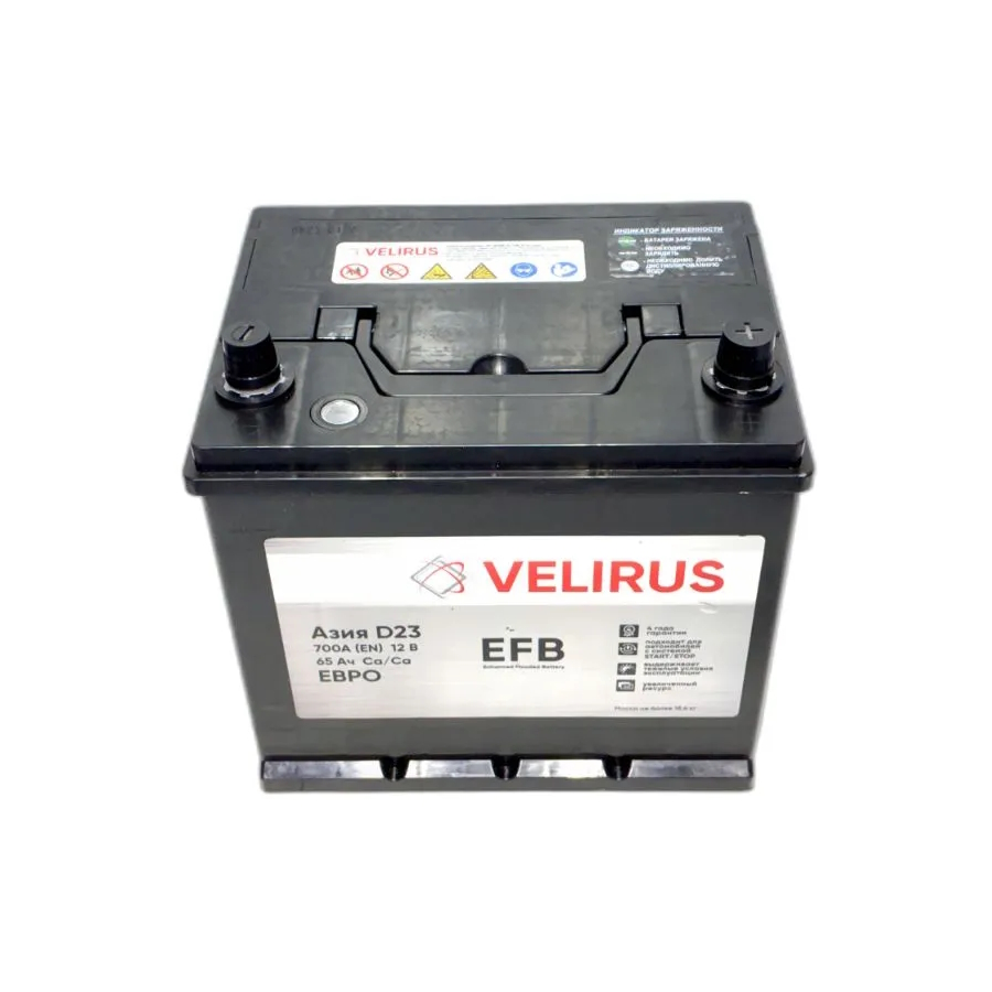 Аккумулятор автомобильный АКОМ 6СТ-65 VELIRUS-ASIA+EFB Евро EN 700 нижн.крепл.