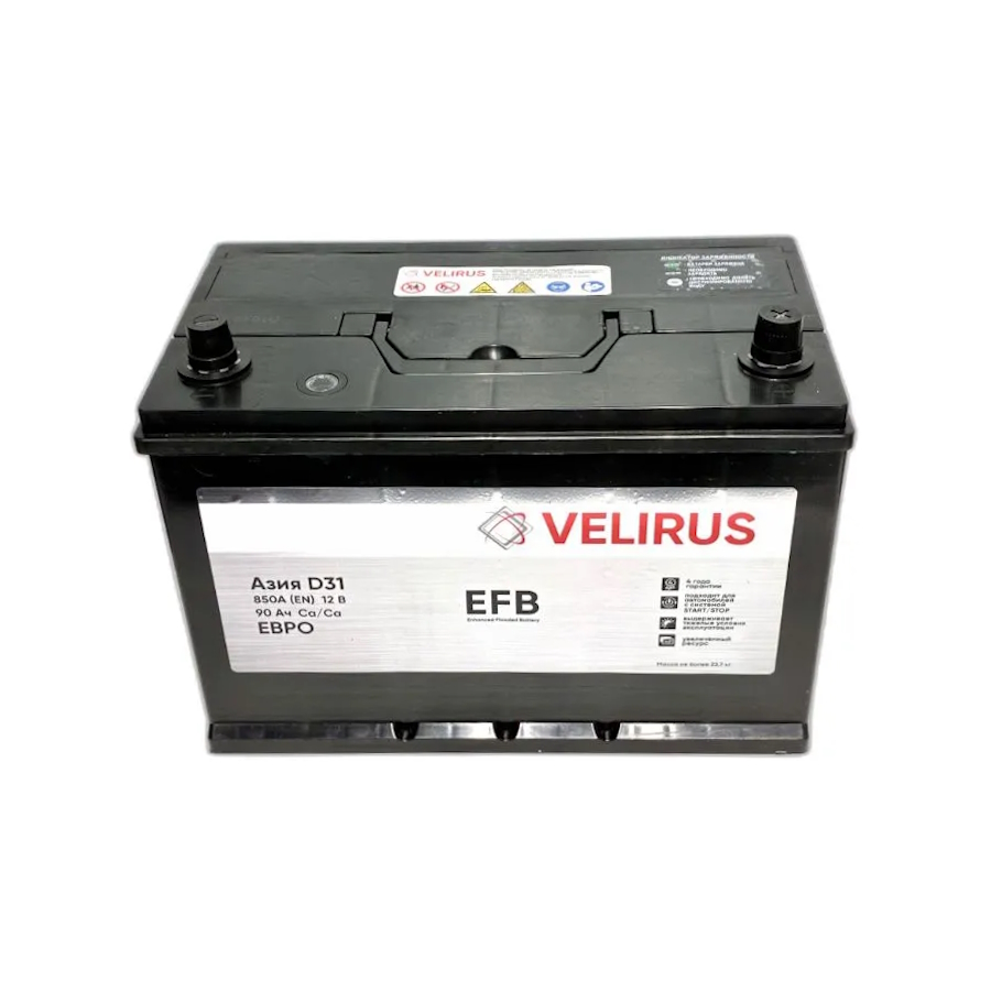Аккумулятор автомобильный АКОМ 6СТ-90 VELIRUS-ASIA+EFB Евро EN 850 нижн.крепл